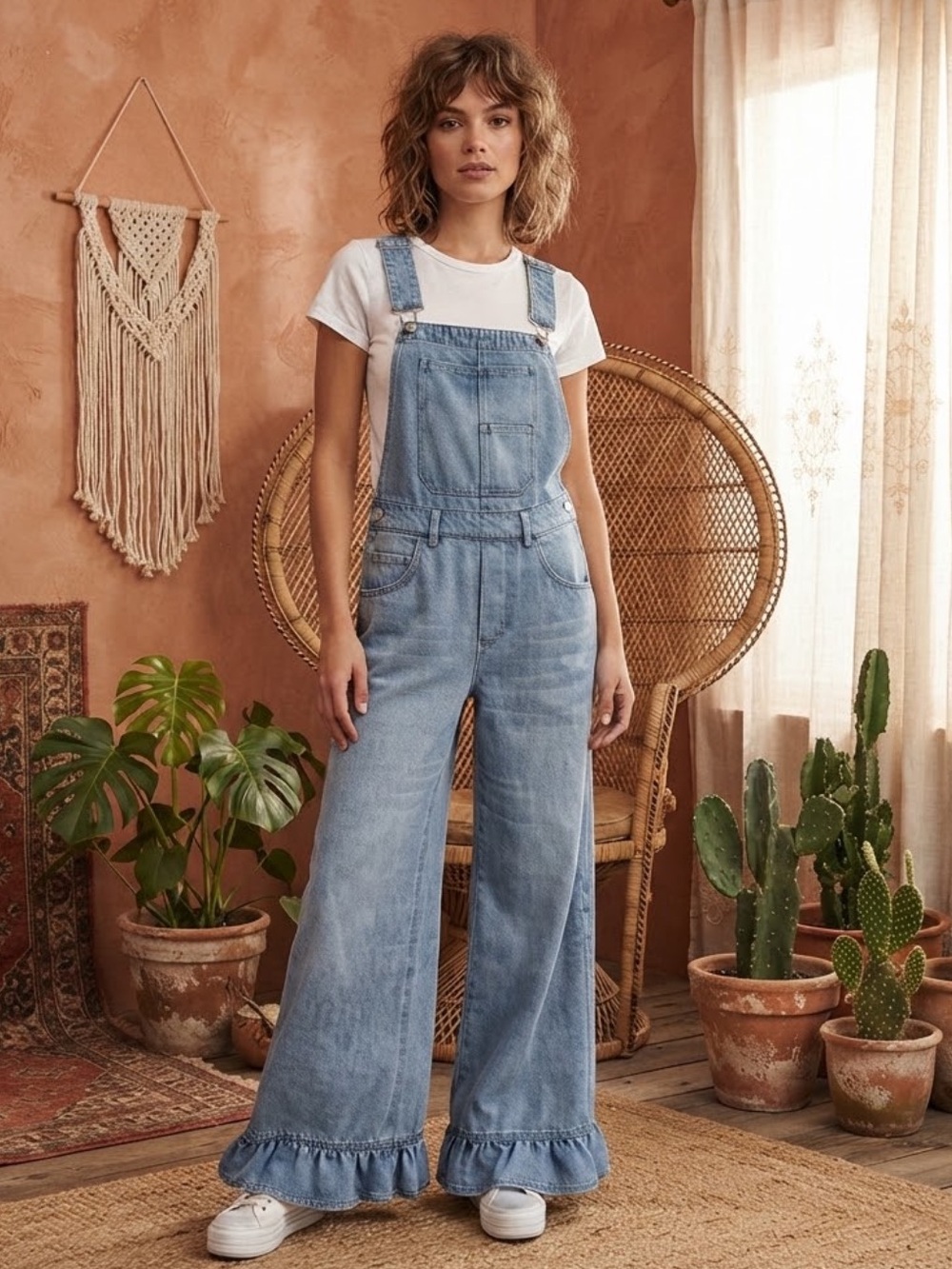 💕Coming Soon! Light Blue Snow Washed Denim Ruffle-Hem Overalls